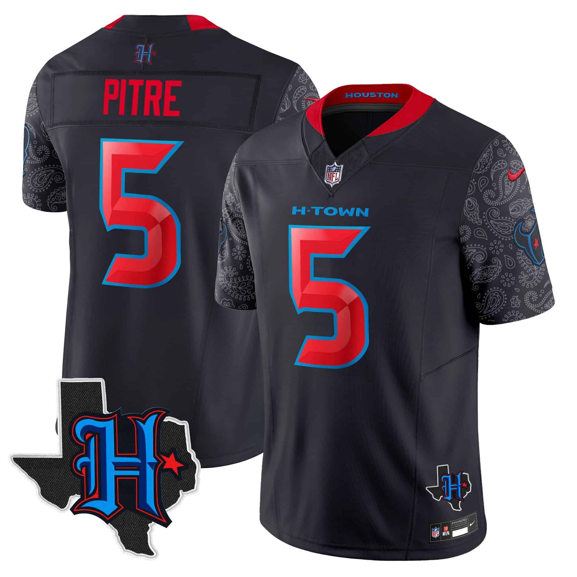 Men Houston Texans #5 Pitre Black 2024 Nike Texas Patch Vapor Limited NFL Jersey